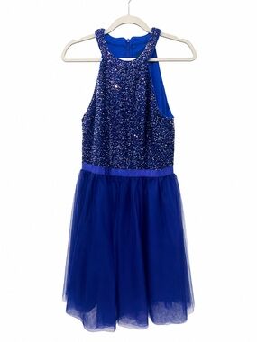 Sparkling Royal Blue Tulle Sequin Dress